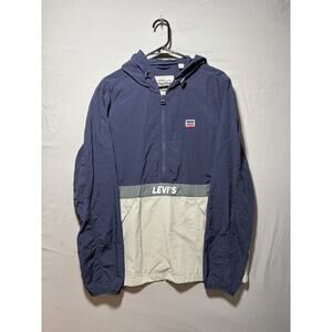Levi's Retro Colorblock Windbreaker Jacket 1/2 Zip Blue Grey Mens Size M
